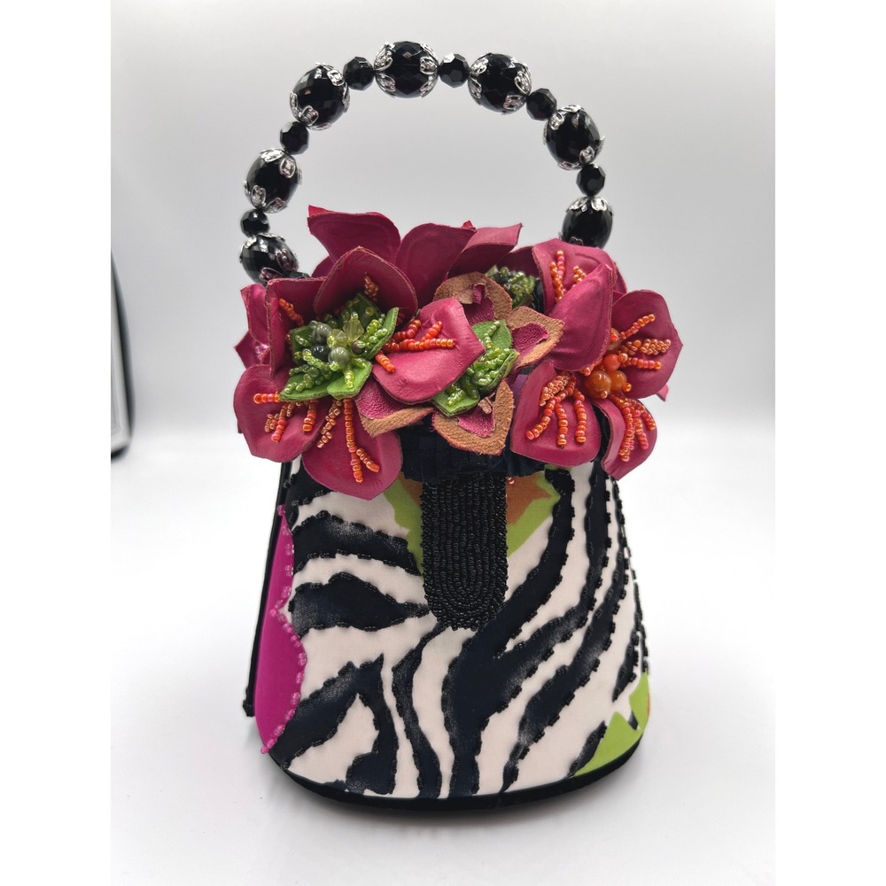 Mary Frances Handbag Womens Small Multicolor Excellent Zebra Floral Beaded Bag